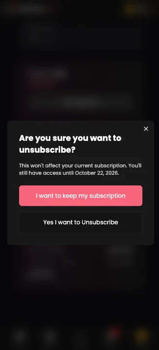 The same Candy AI unsubscribe window on a phone