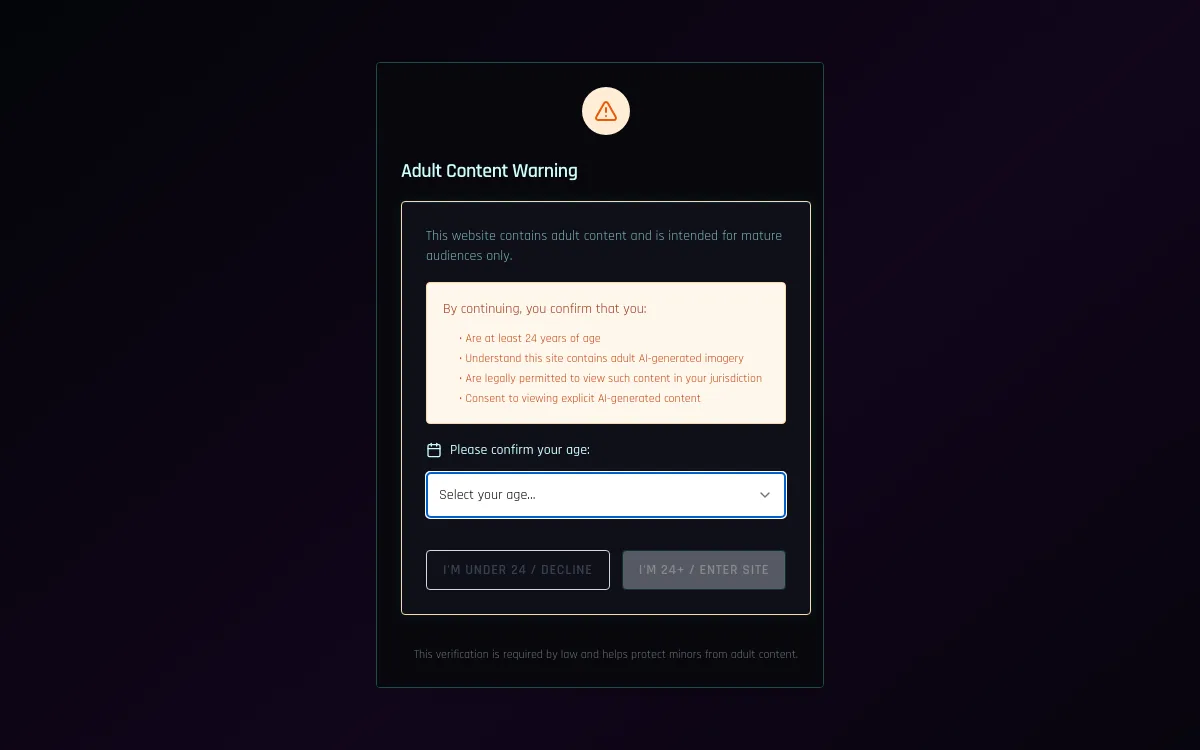 The Civiverse adult content warning asking visitors to confirm they are 24 or older