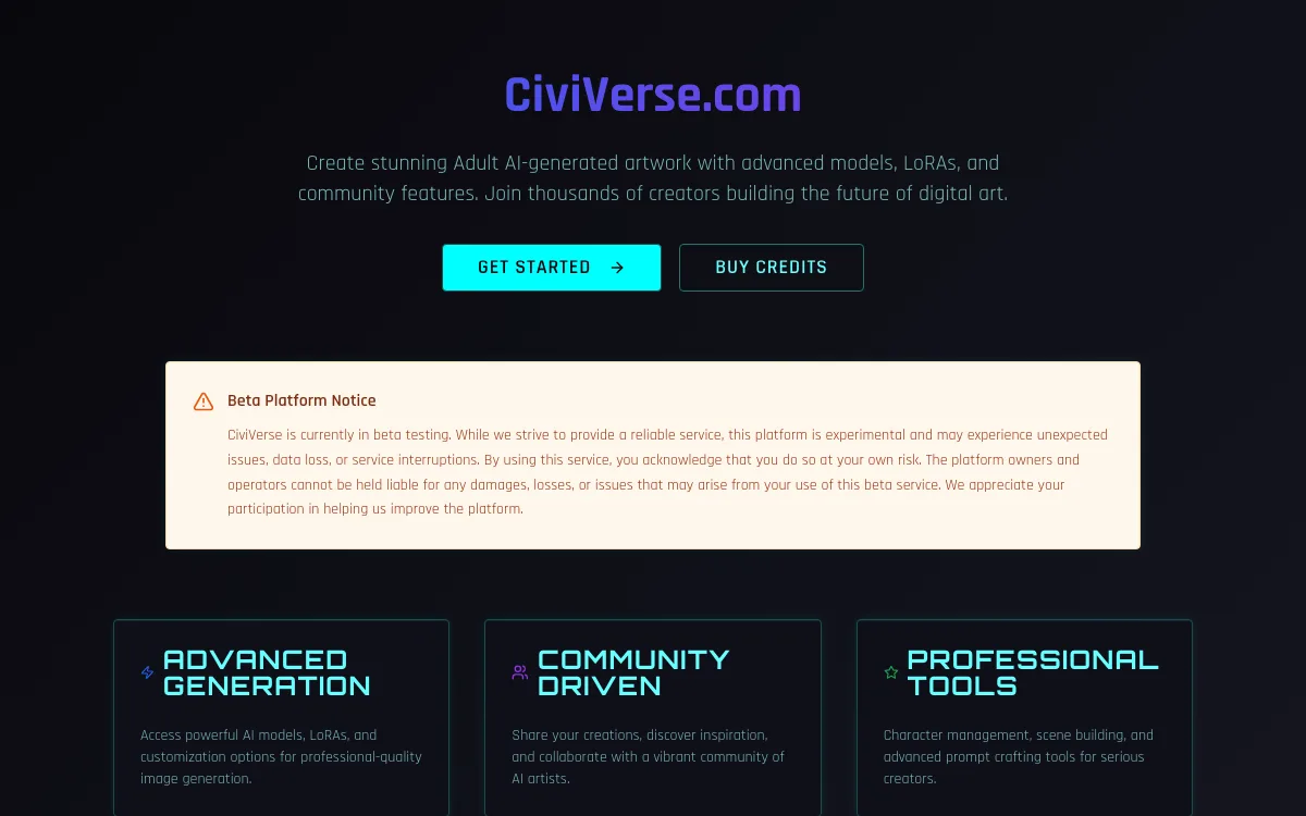 The Civiverse home page on desktop
