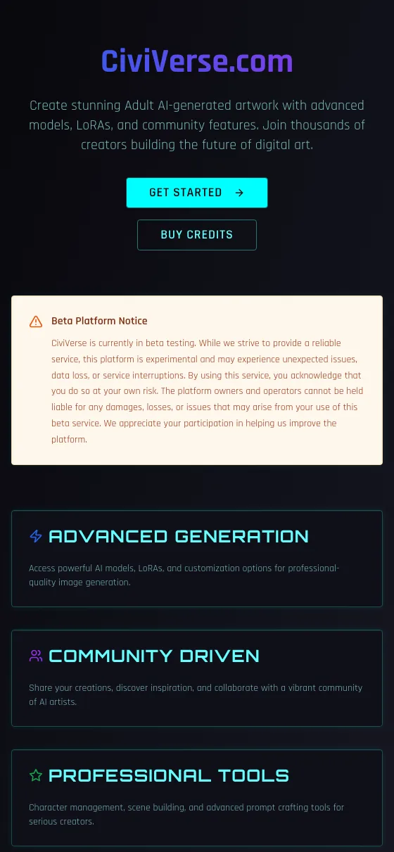 The Civiverse home page on mobile