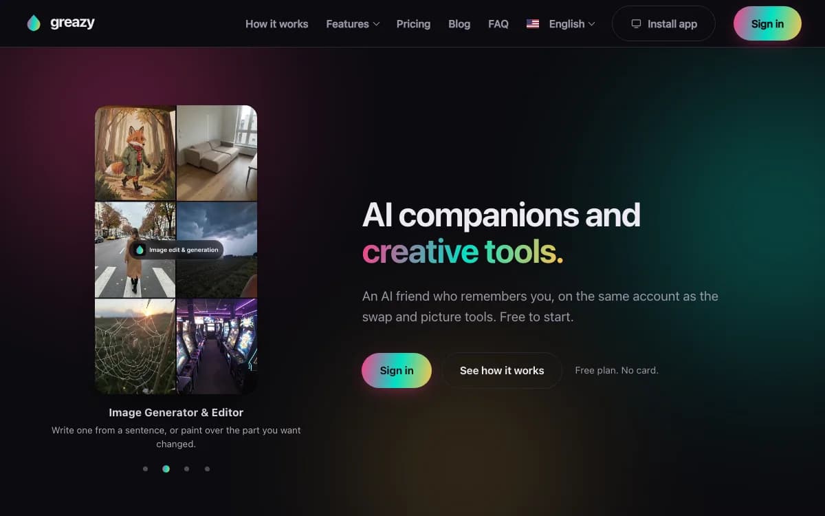 The Greazy home page on desktop