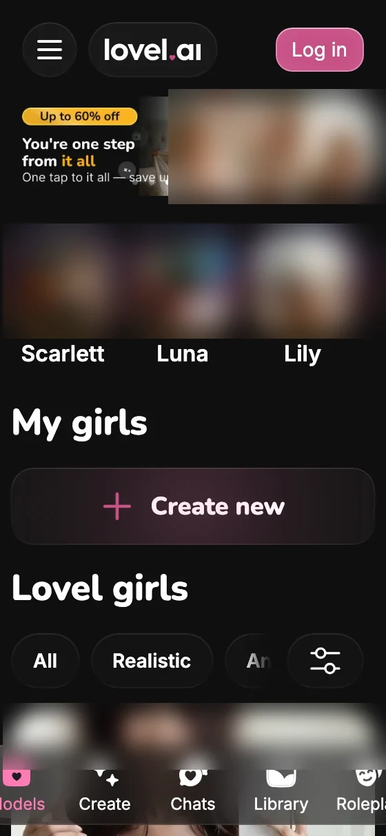 The Lovel AI home page on mobile