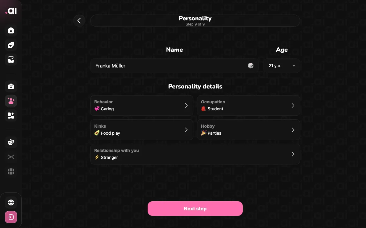 The ninth and last screen of the Lovel builder