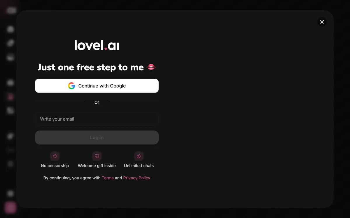 The Lovel sign-in panel that replaces the generated model