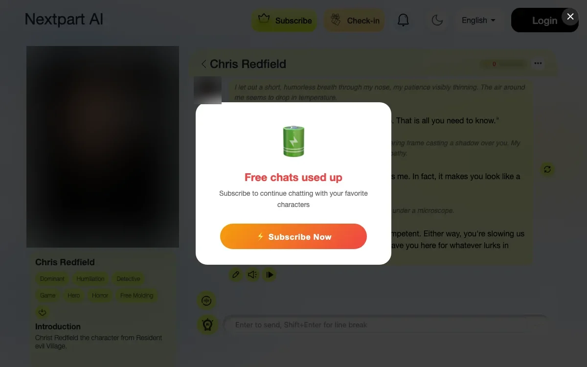 The Nextpart AI panel that appears when the guest messages run out