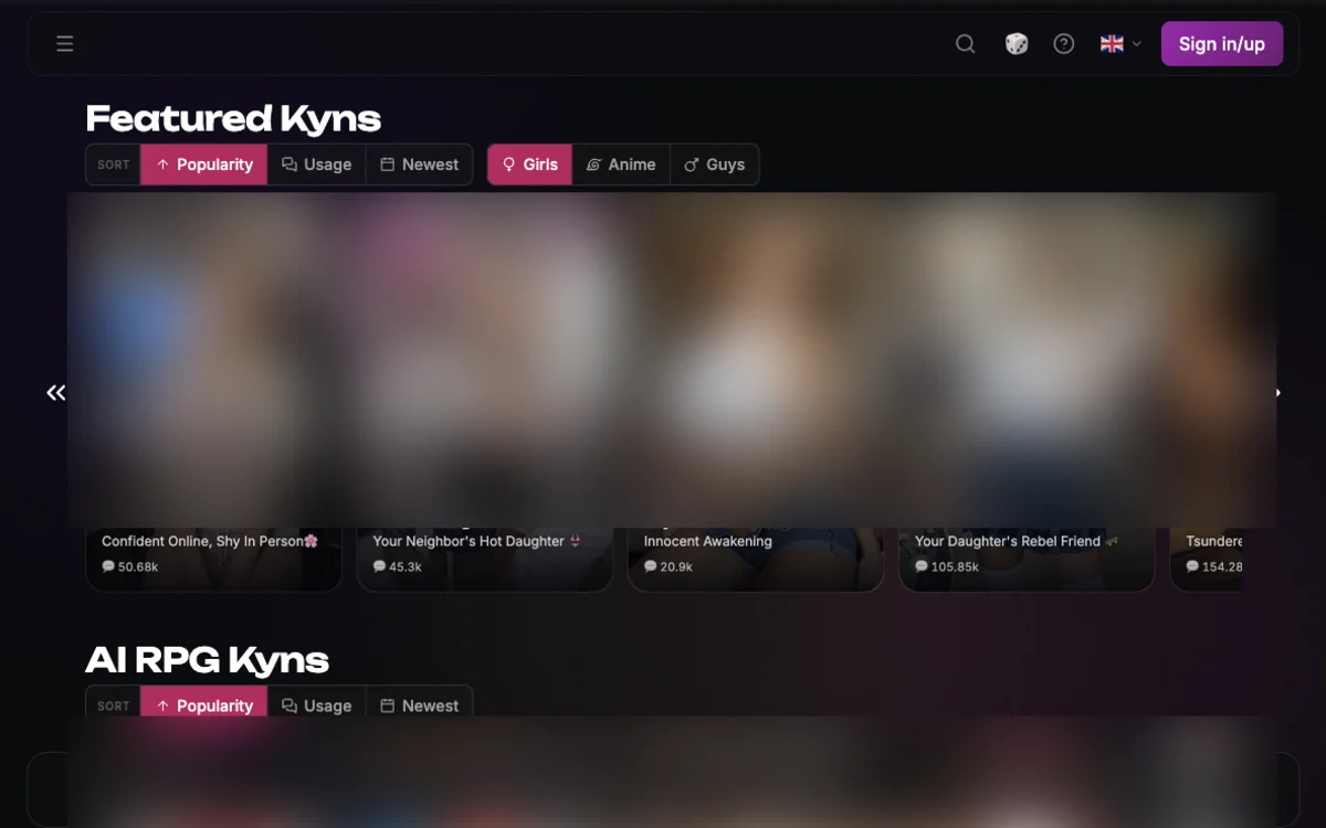 The Soulkyn home page on desktop