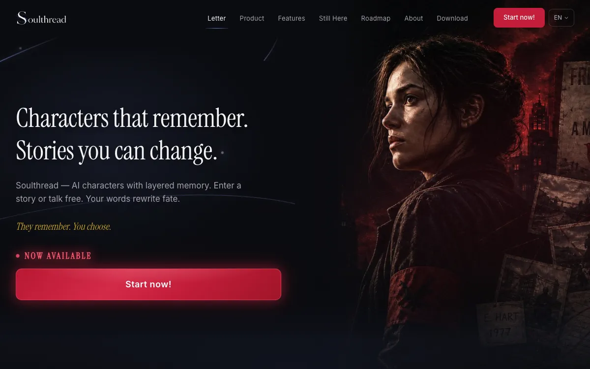 The Soulthread home page on desktop