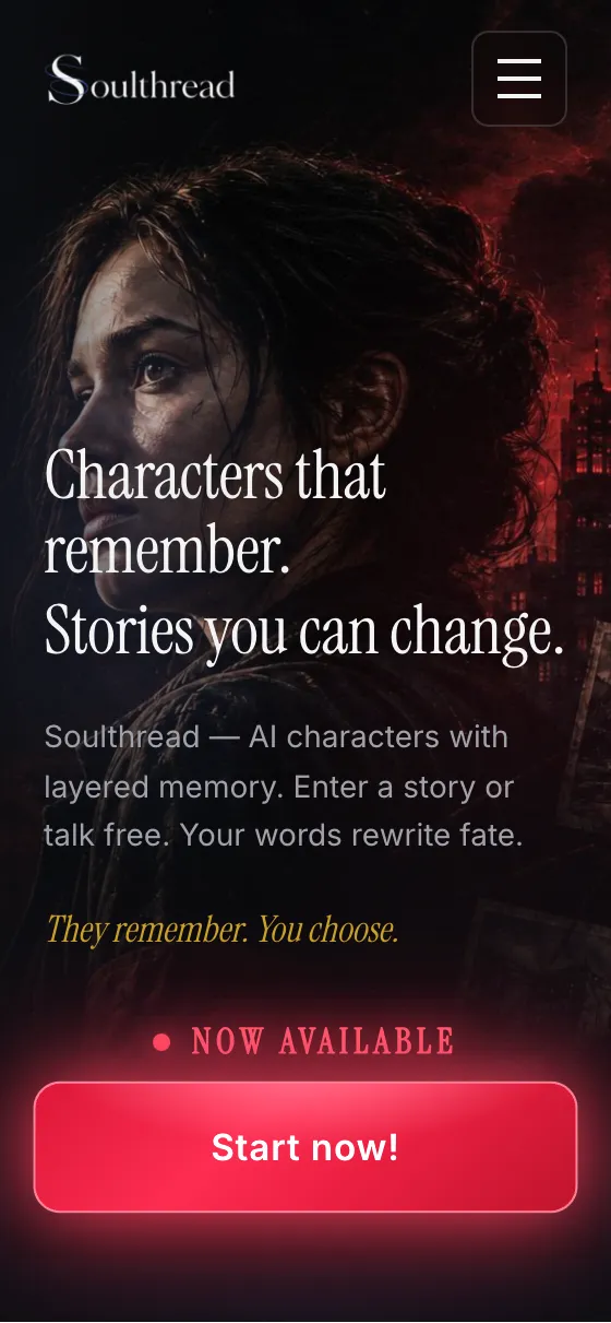 The Soulthread home page on mobile